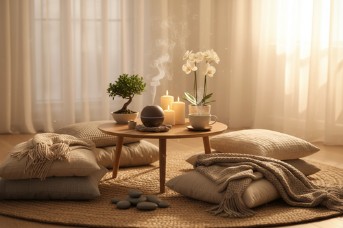 représentation d'un espace ou l'on est protégée du chaos mental par une bulle de sérénité, symbolisant la création d'un sanctuaire de relaxation.