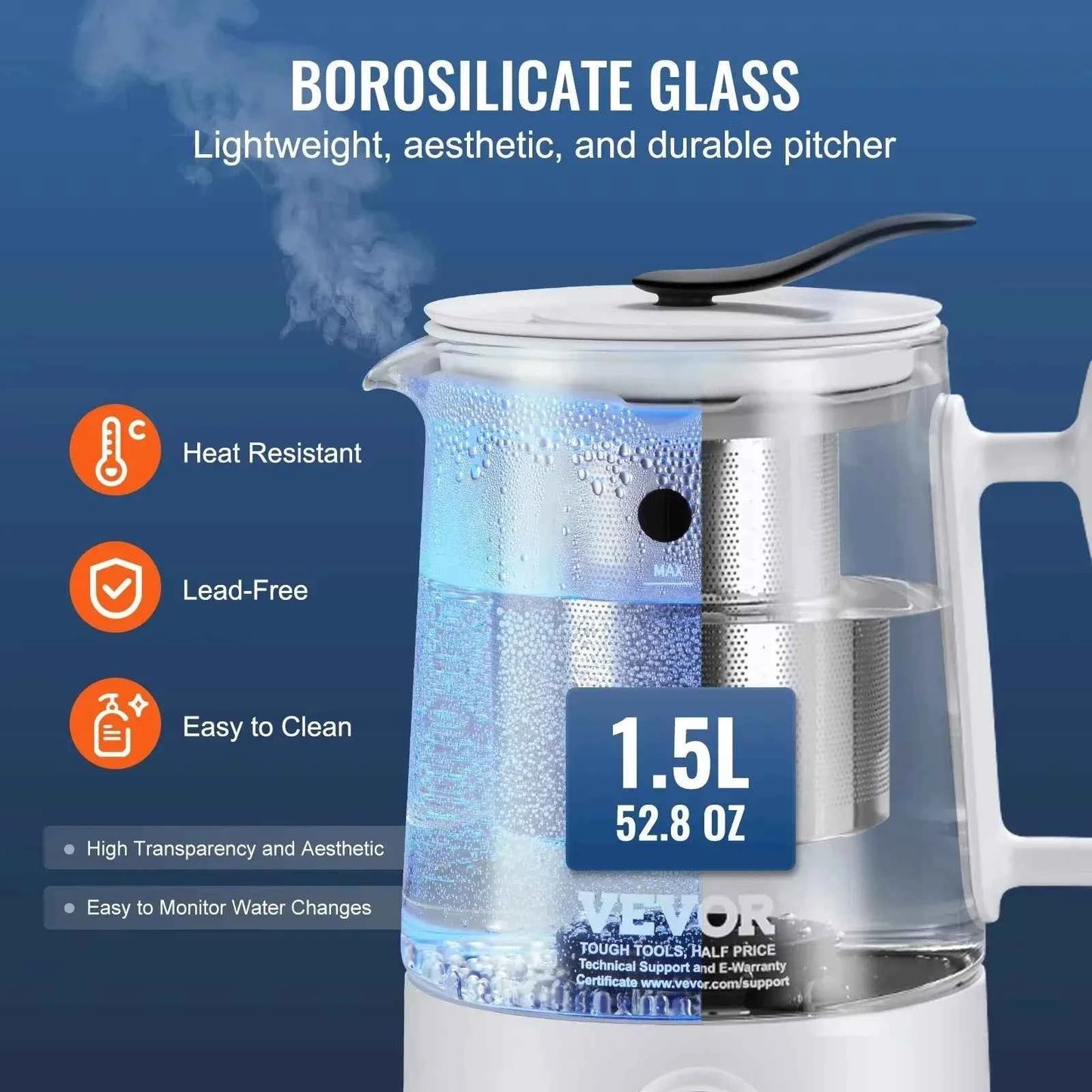 Générateur d'eau à hydrogène - Carafe & bouilloire - 1.5L - Concentration en hydrogène de 1500 ppb