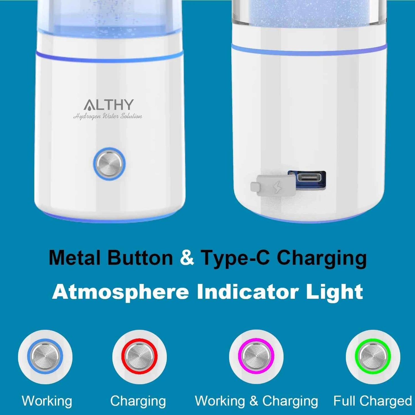 Générateur d'eau à hydrogène compact avec indicateur lumineux et chargement Type-C
