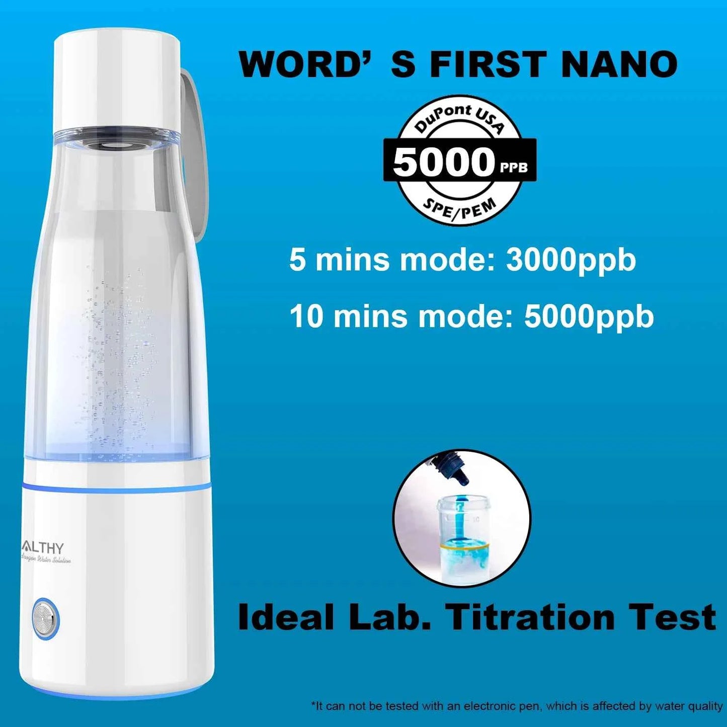 Générateur d'eau à hydrogène avec options de mode de 5 et 10 minutes pour une hydratation optimale