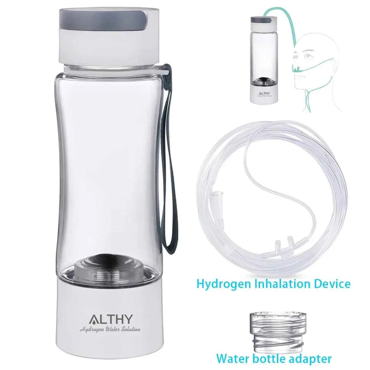 Générateur eau hydrogène portable avec tuyau d'inhalation et adaptateur de bouteille pour une utilisation facile