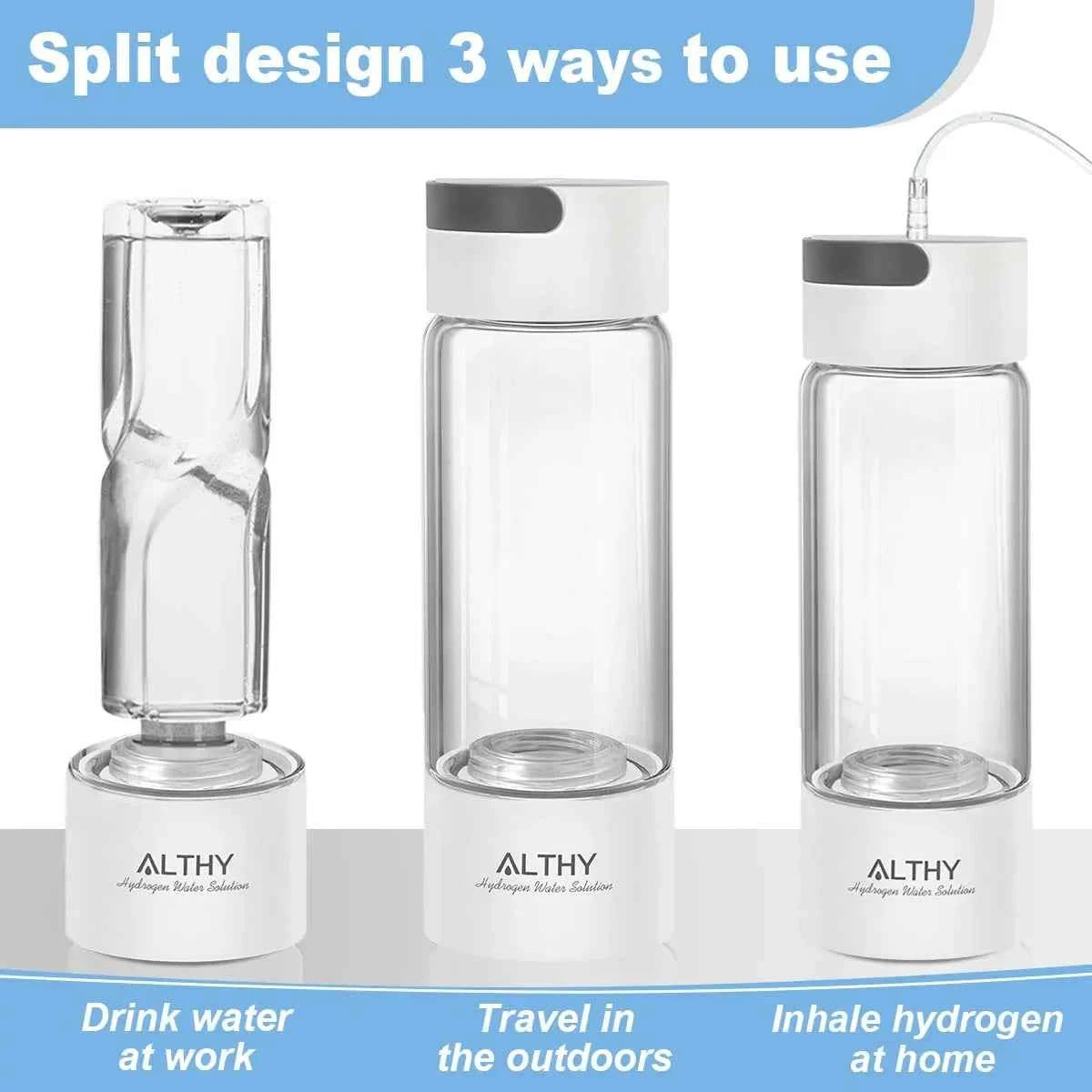 Générateur eau hydrogène portable avec design fractionné pour boire, voyager et inhaler l'hydrogène