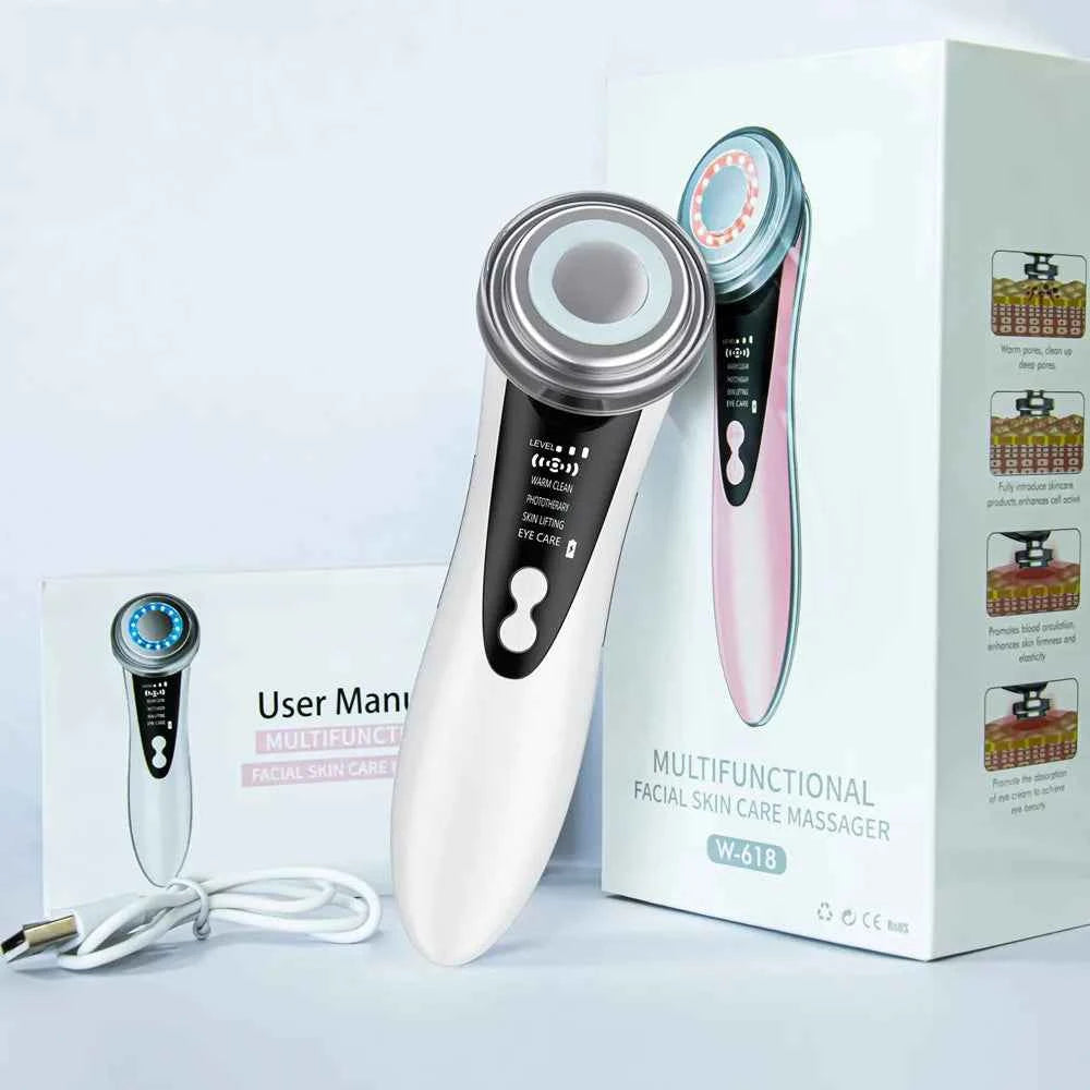Appareil de massage facial EMS, luminothérapie & sonique avec câble USB et mode utilisateur