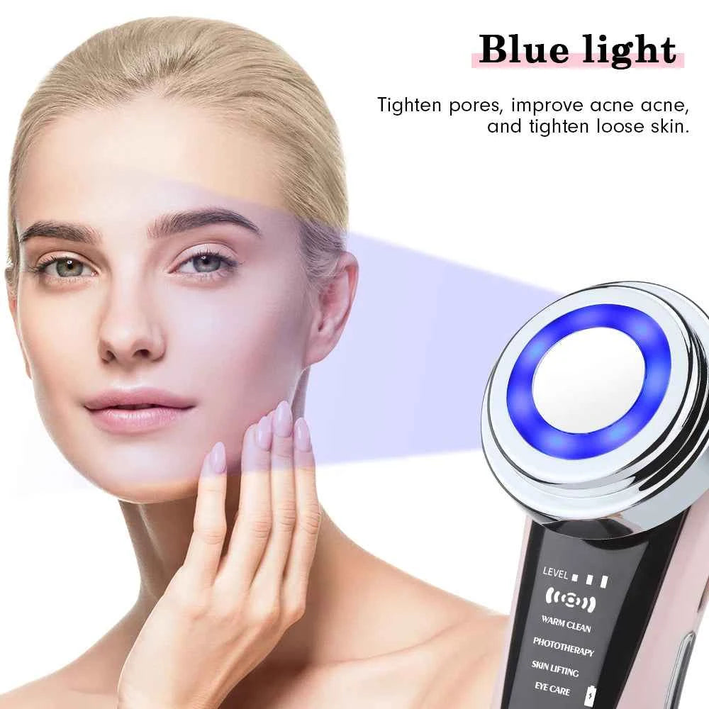 Appareil de massage facial EMS avec luminothérapie & sonique pour resserrer les pores et améliorer l'acné