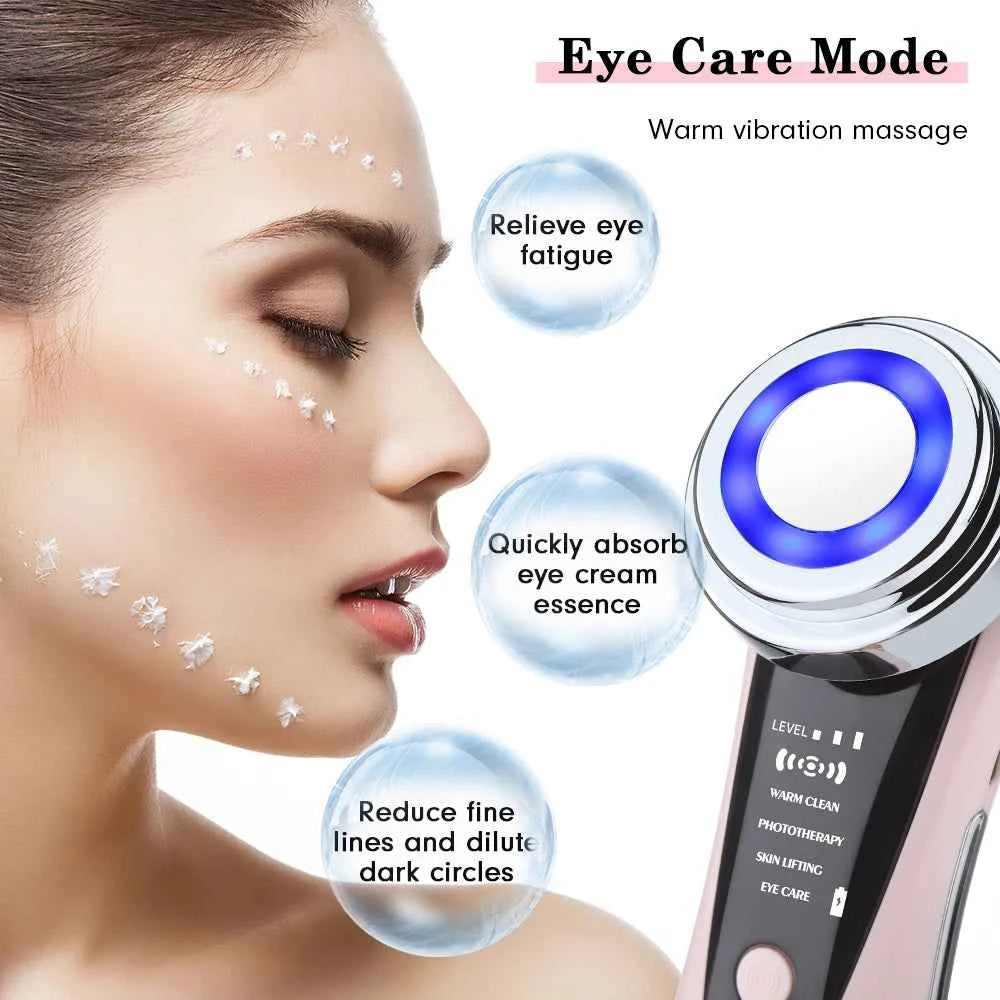 Appareil de massage facial EMS, luminothérapie & sonique avec mode de soins des yeux pour réduire les cernes