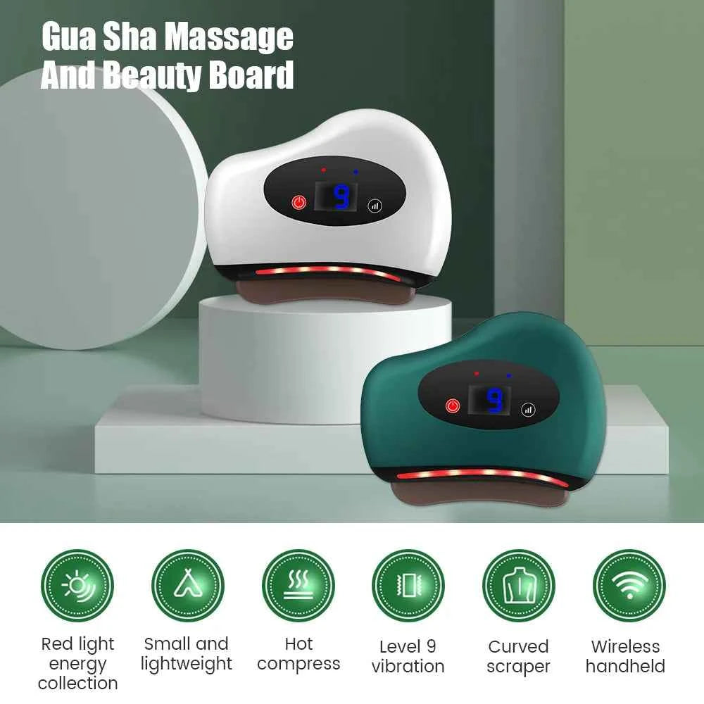 Appareil de massage Gua sha intelligent avec niveau 9 de vibration et fonctions de chaleur et lumière rouge