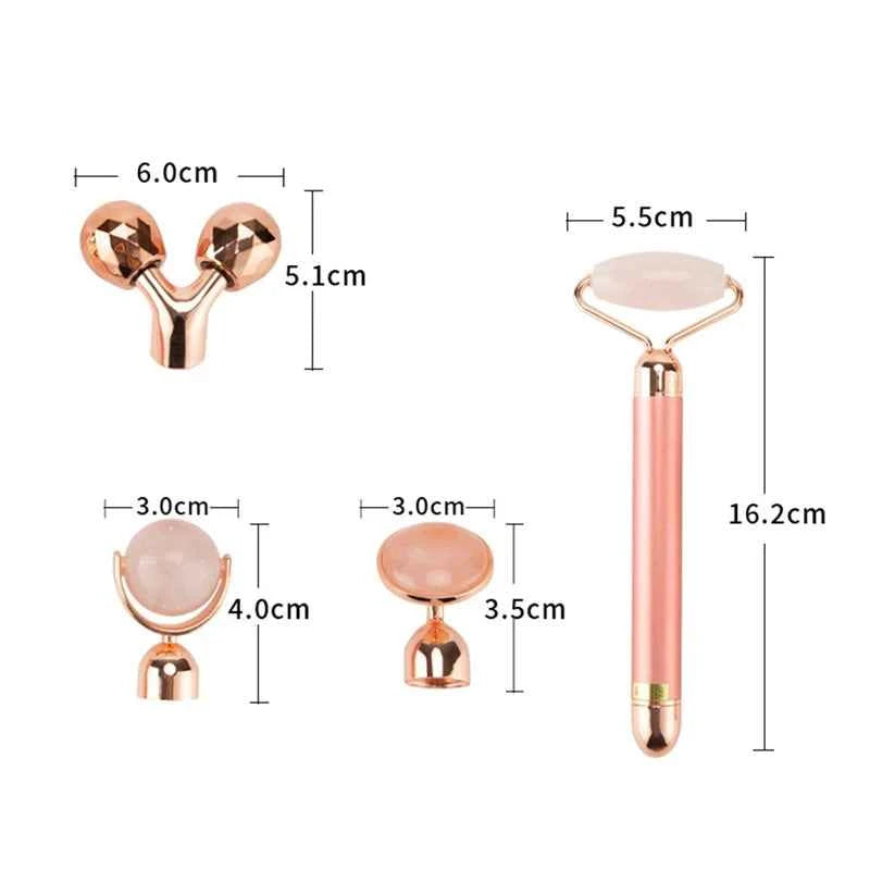 Ensemble d'appareils de massage anti-âge maison avec rouleau en jade et outils en rose doré