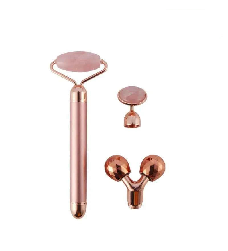 Ensemble d'appareil massage anti-âge maison en rose doré avec rouleau et accessoire pour le visage