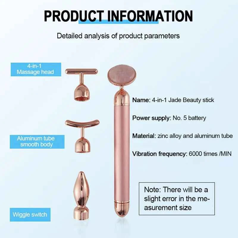 Appareil massage anti-âge maison 4-en-1 avec tête en jade et corps en aluminium, idéal pour le soin de la peau