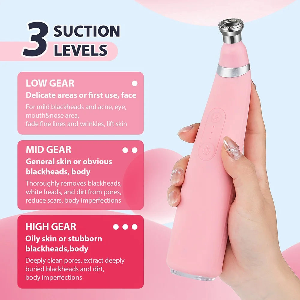 Appareil micro dermabrasion maison en rose avec trois niveaux d'aspiration pour le visage et le corps