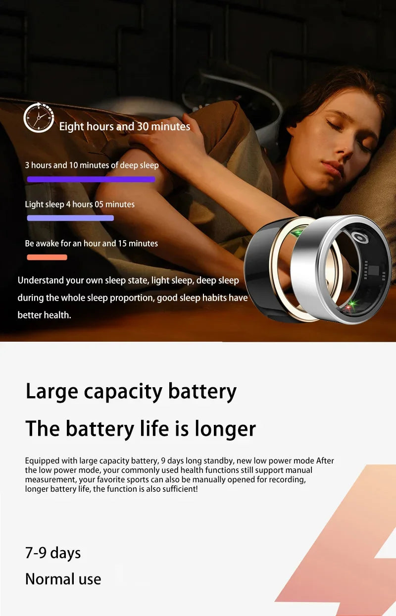 Bague connectée bien-être avec écran pour suivi du sommeil et une batterie longue durée