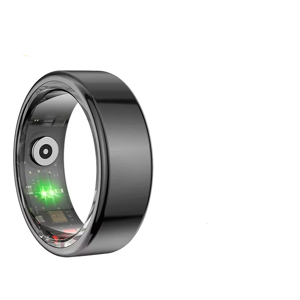 Bague connectée bien-être noire avec capteurs intelligents pour le suivi de la santé
