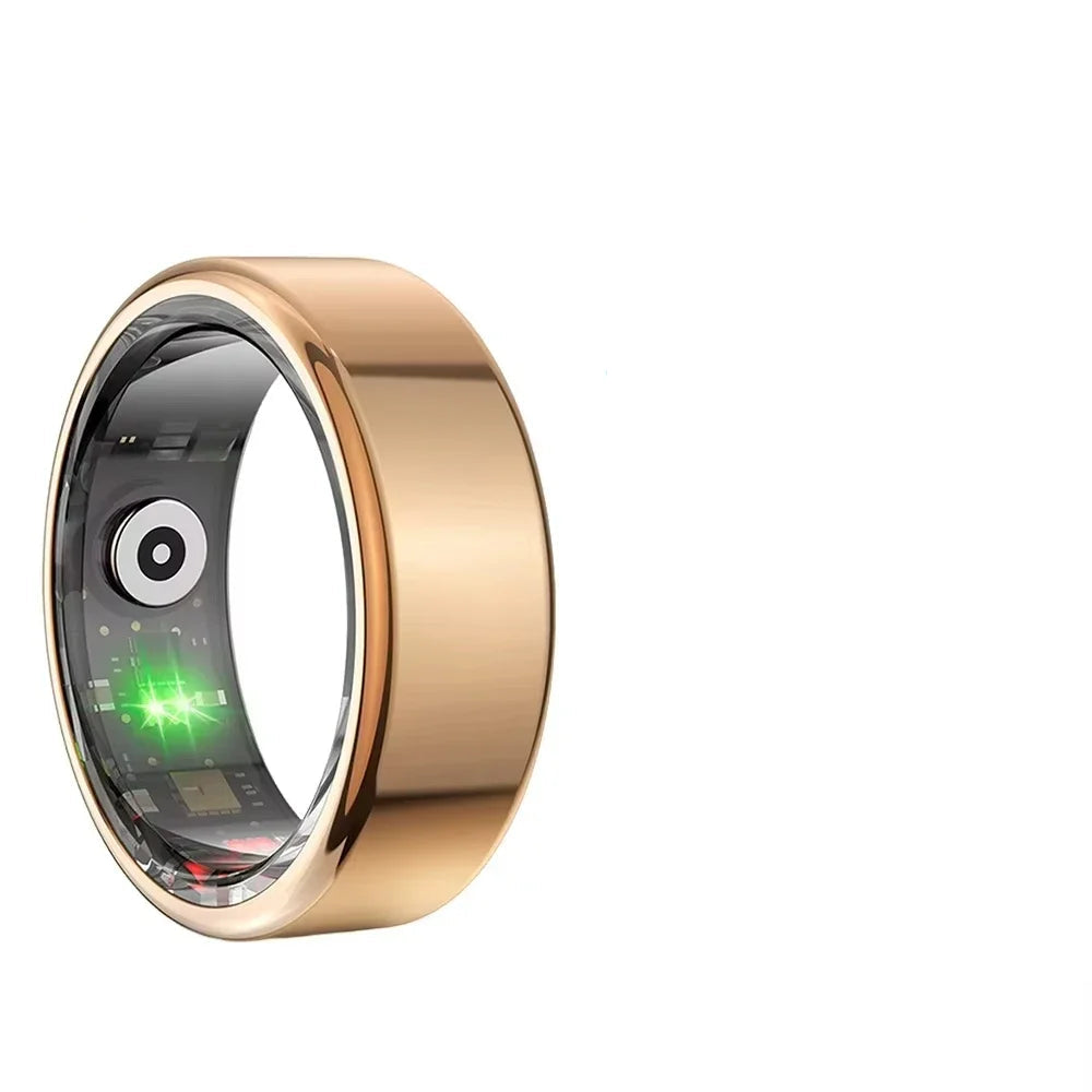 Bague connectée bien-être en or avec capteurs de santé et design élégant