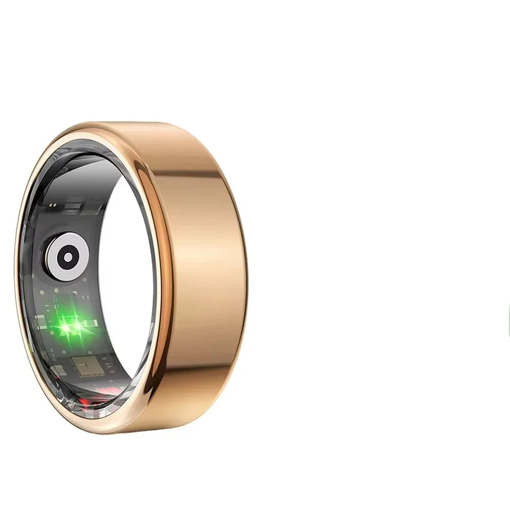 Bague connectée bien-être en or avec capteurs de suivi de santé et design élégant