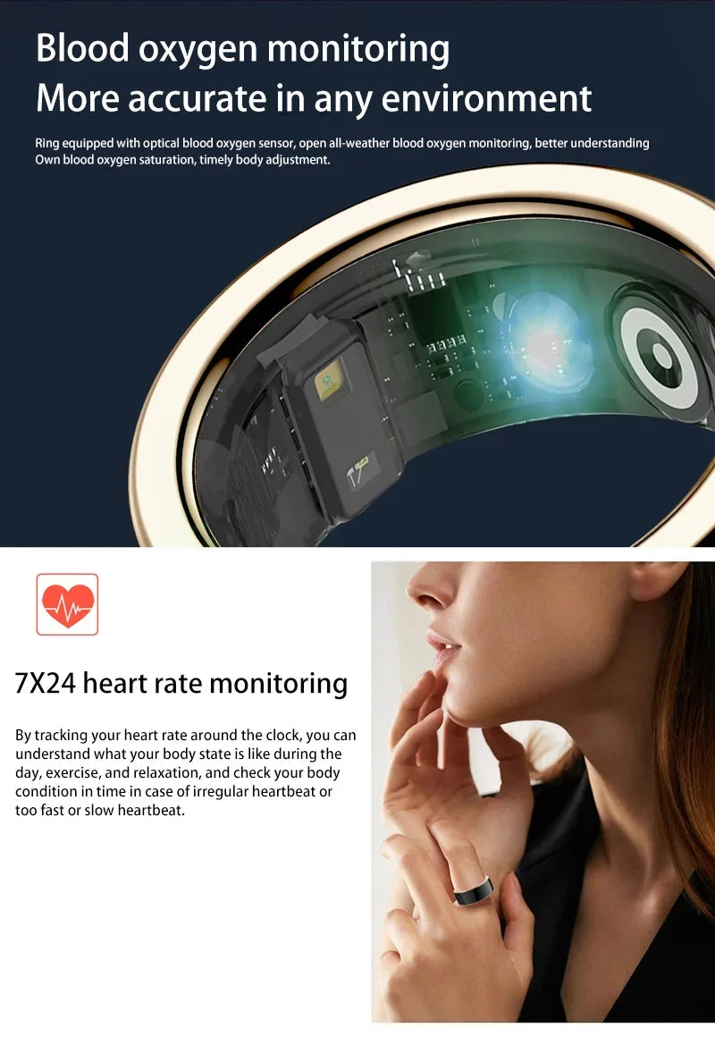 Bague connectée bien-être avec surveillance de l'oxygène et suivi du rythme cardiaque 24h/24