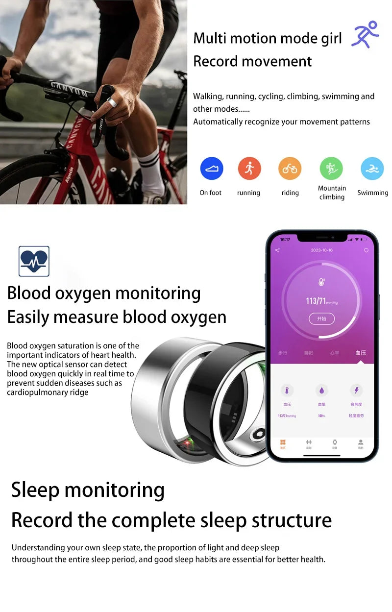 Bague connectée bien-être avec suivi du mouvement et surveillance de la fréquence cardiaque
