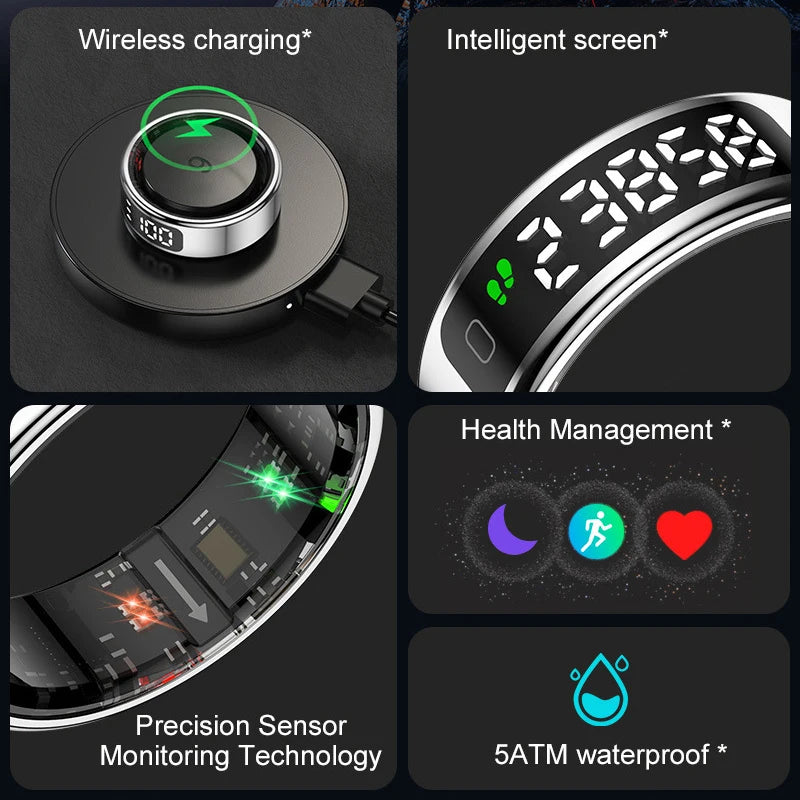 Bague connectée sport santé avec écran intelligent et technologie de suivi de santé, étanche 5ATM