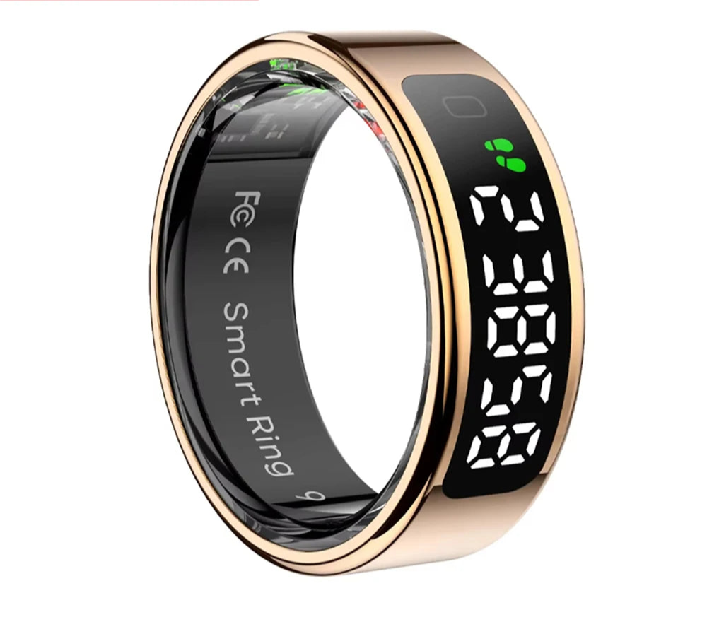 Bague connectée sport santé en or avec affichage numérique pour suivi de la santé et de l'activité physique