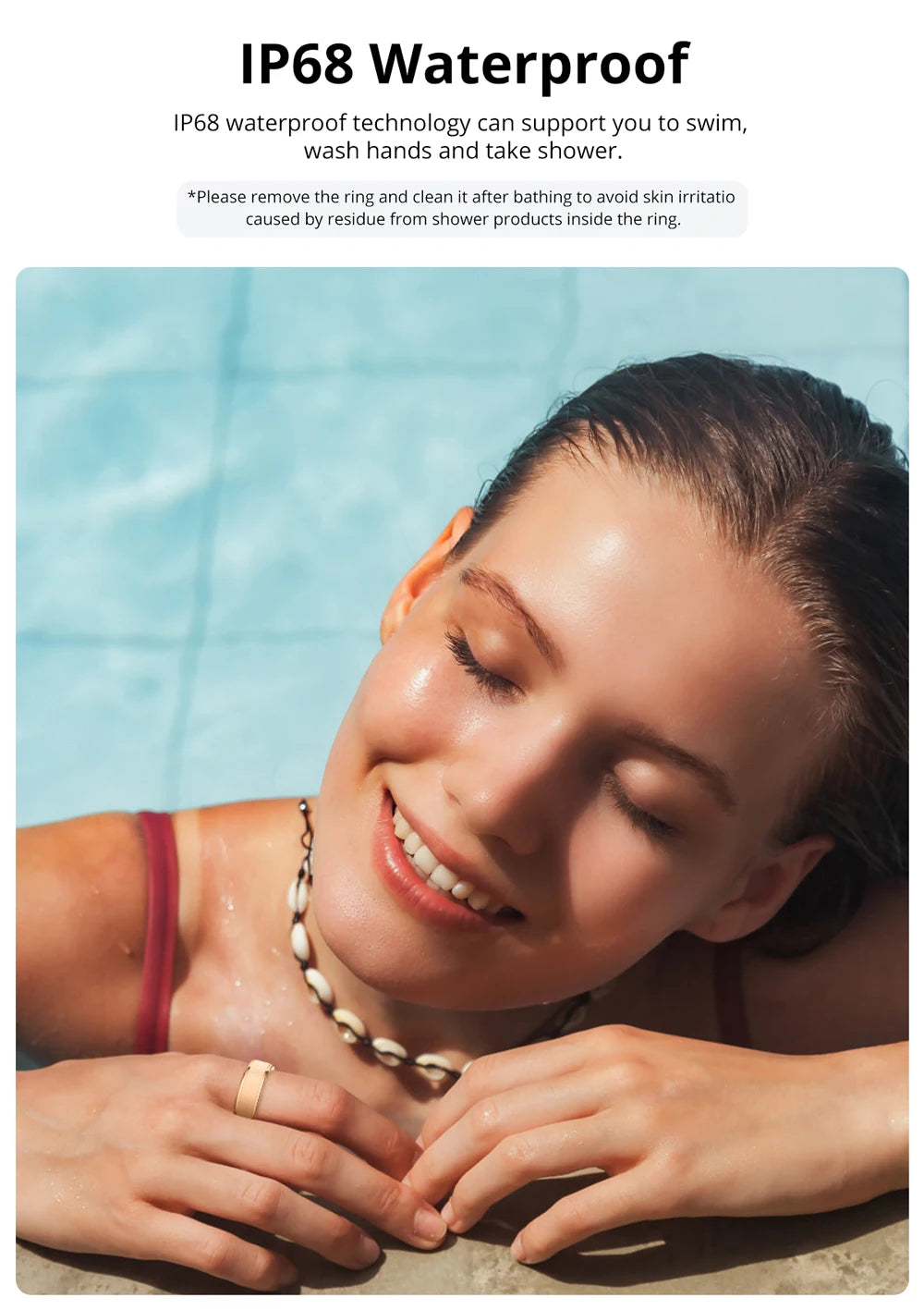 Bague connectée suivi santé performance en bronze, étanche IP68 pour une utilisation en piscine et douche