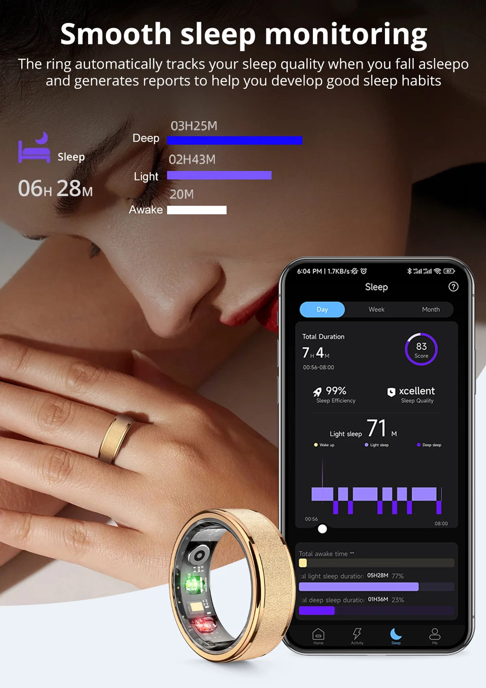 Bague connectée suivi santé performance pour surveiller la qualité du sommeil et analyser les habitudes de sommeil