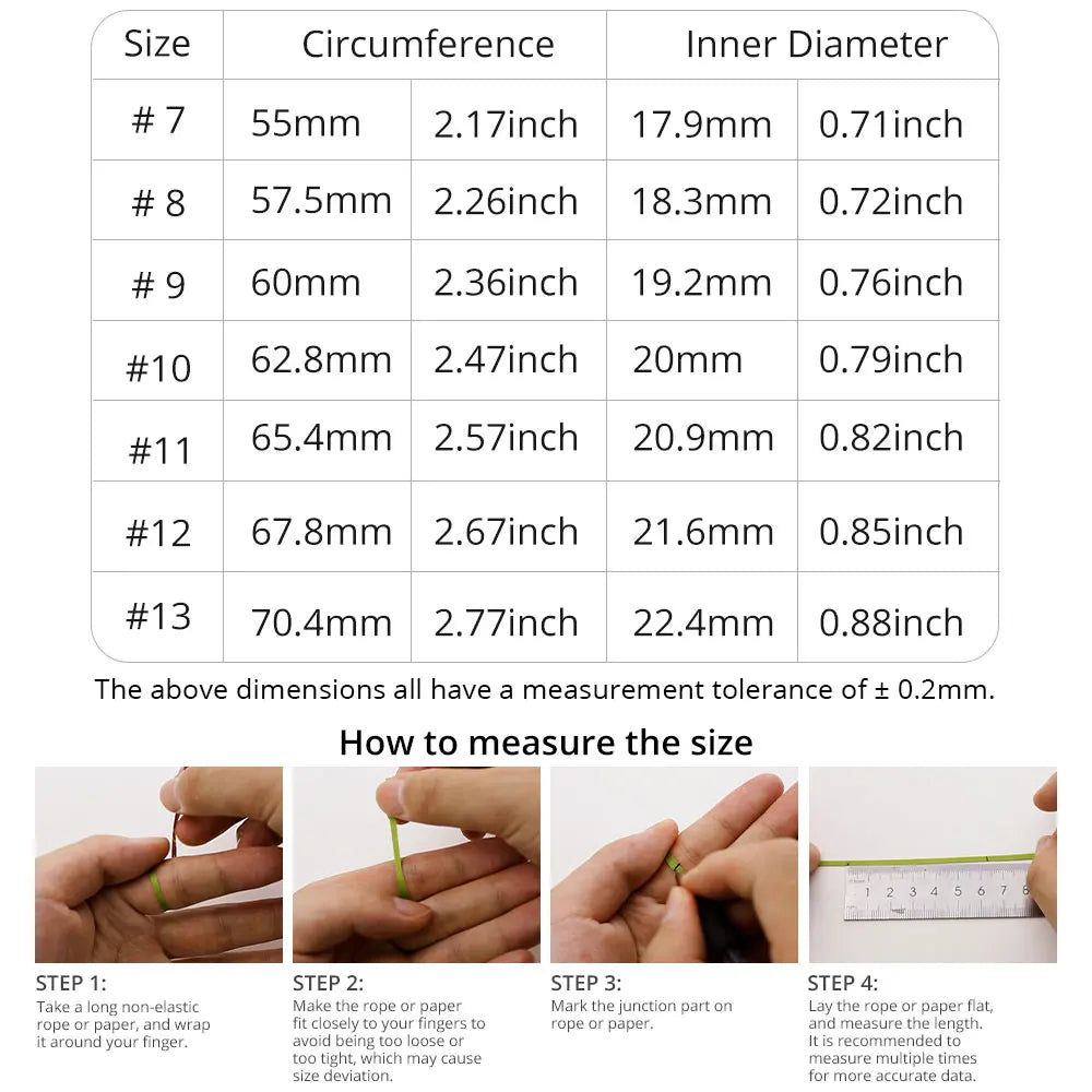 Tableau de tailles pour bague connectée suivi santé performance montrant les circonférences et diamètres intérieurs