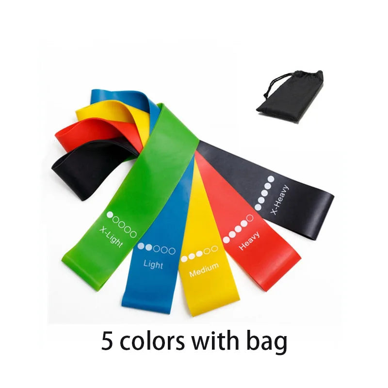 Bandes élastiques musculation en cinq couleurs avec sac de rangement pratique