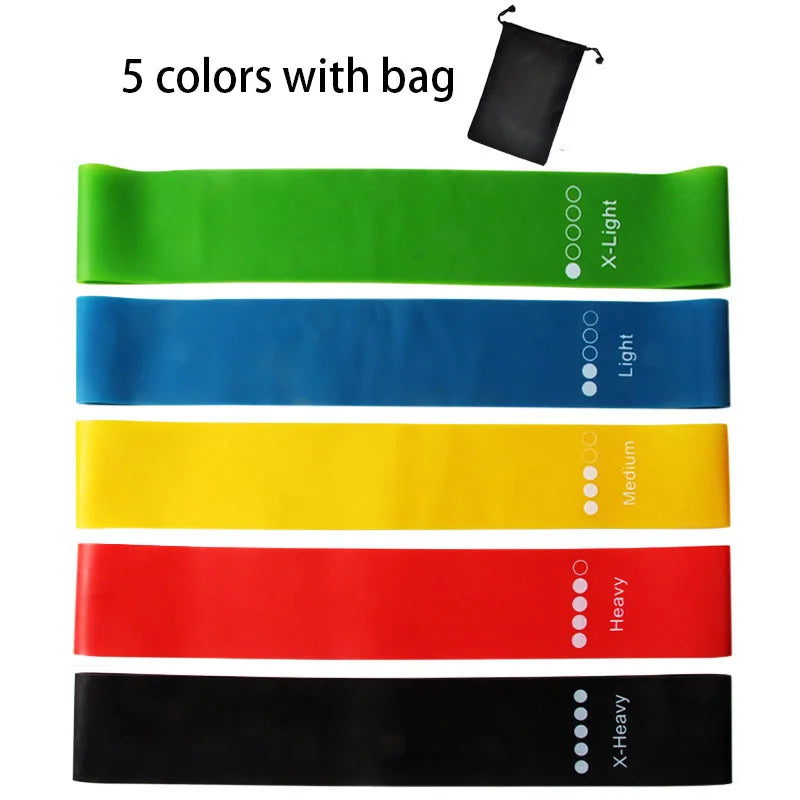 Set de bandes élastiques musculation de cinq couleurs avec un sac de rangement pour l'entraînement