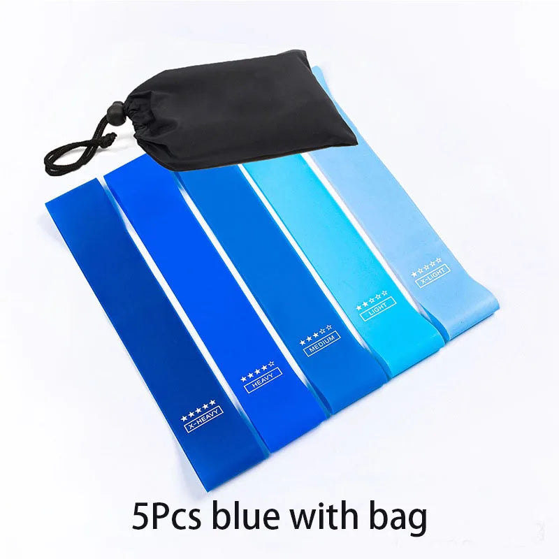 Ensemble de 5 bandes élastiques musculation de couleur bleue avec sac de rangement pratique