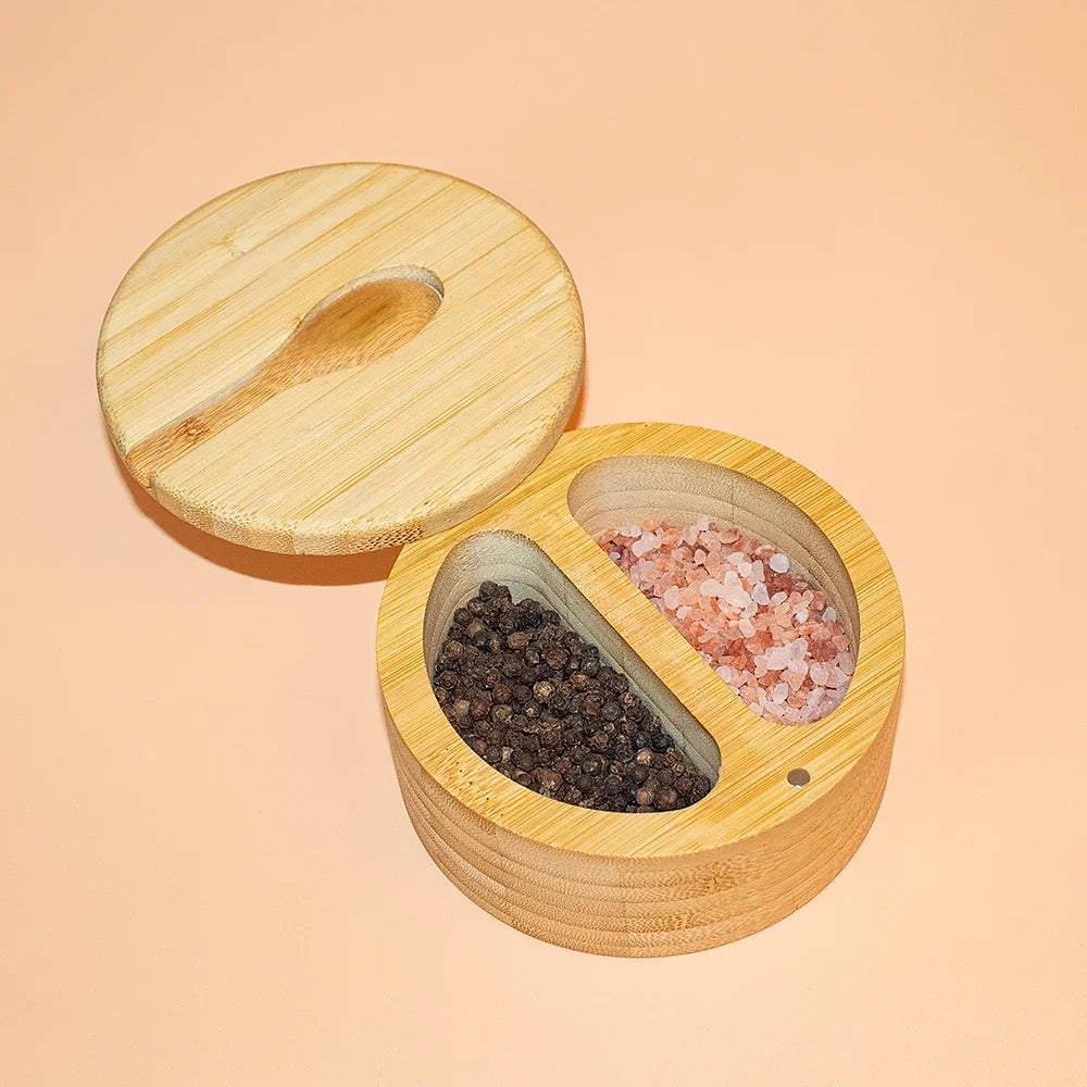 Boîte à condiments bambou avec couvercle, idéale pour stocker sels et épices
