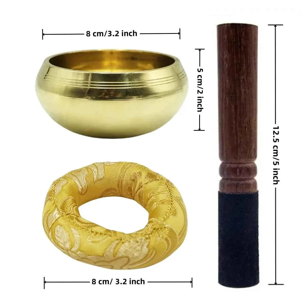 Bol chantant tibétain authentique en laiton avec maillet et coussin, idéal pour méditation et relaxation