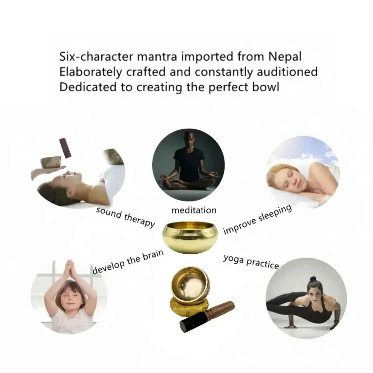 Bol chantant tibétain authentique avec mantra pour méditation et thérapie sonore