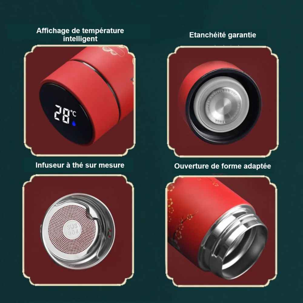 Bouteille isotherme intelligente design traditionnel avec affichage de température et infuseur sur mesure