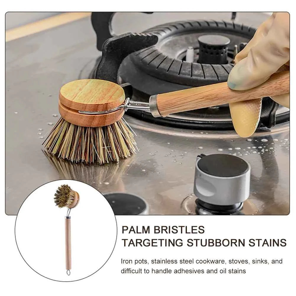 Brosse de nettoyage écologique en bois avec poils en palmier pour éliminer les taches tenaces