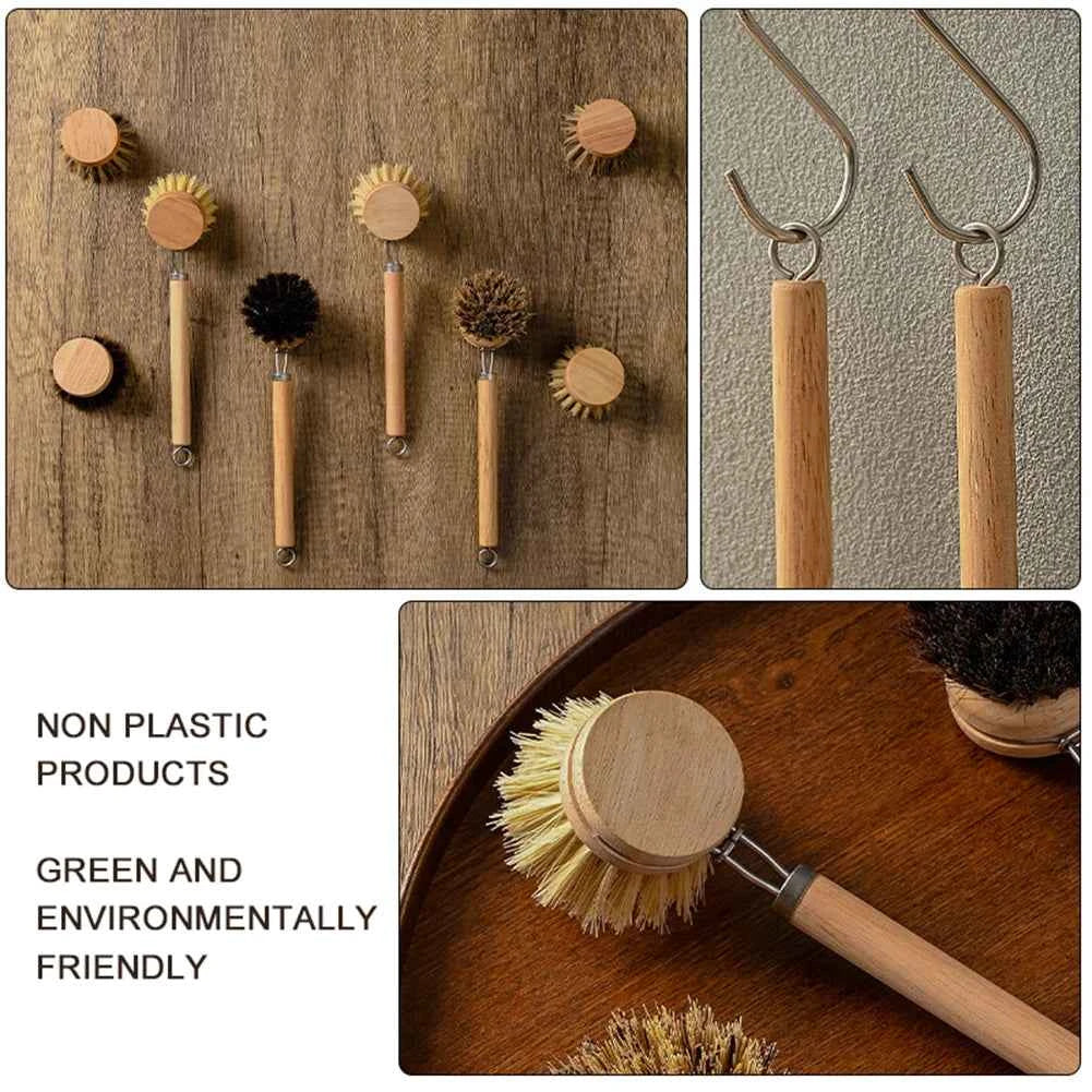 Brosse de nettoyage écologique en bois avec poils naturels pour un nettoyage durable et respectueux de l'environnement