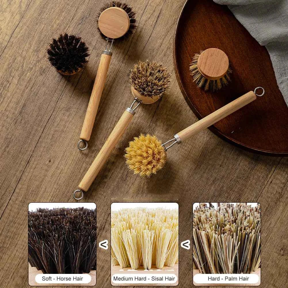 Brosses de nettoyage écologique en bois avec poils en cheval, sisal et palmier pour un ménage durable