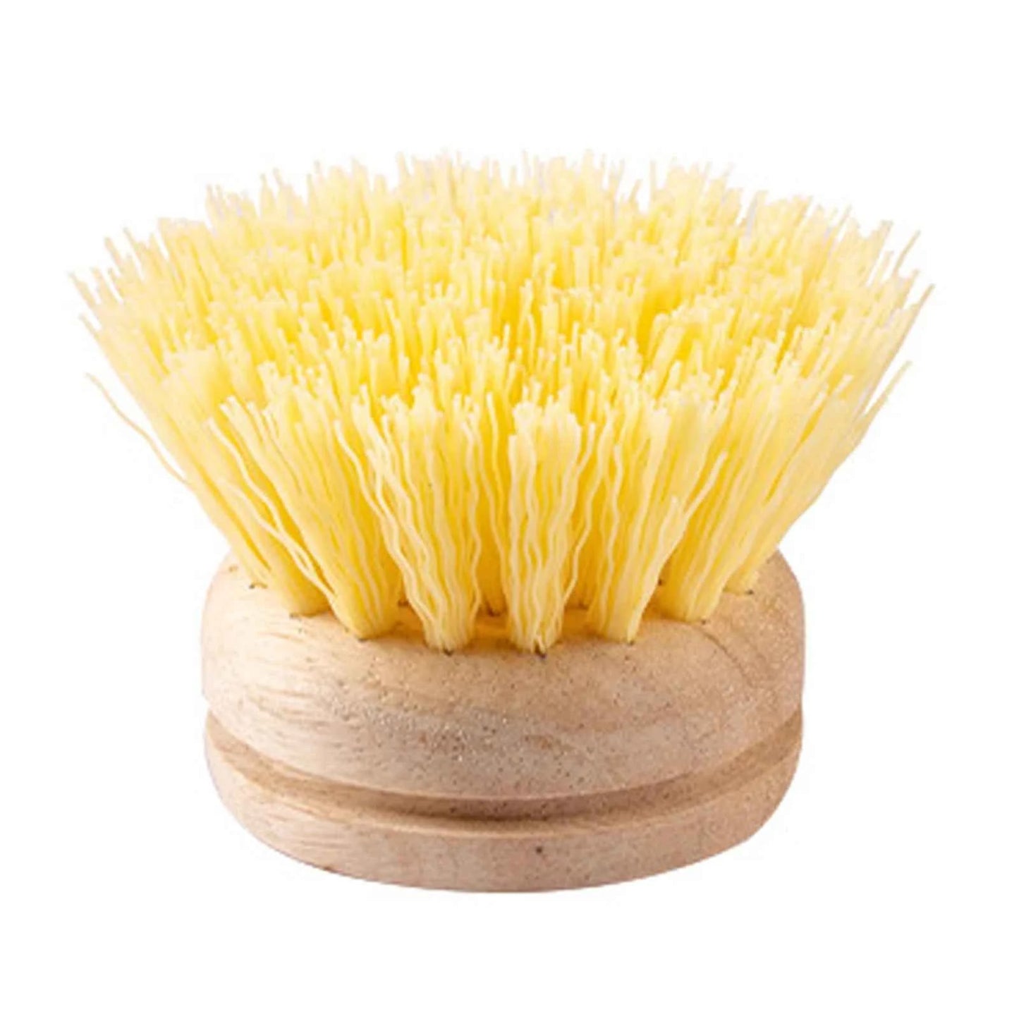 Brosse de nettoyage écologique en bois avec poils jaunes pour un nettoyage durable et respectueux de l'environnement