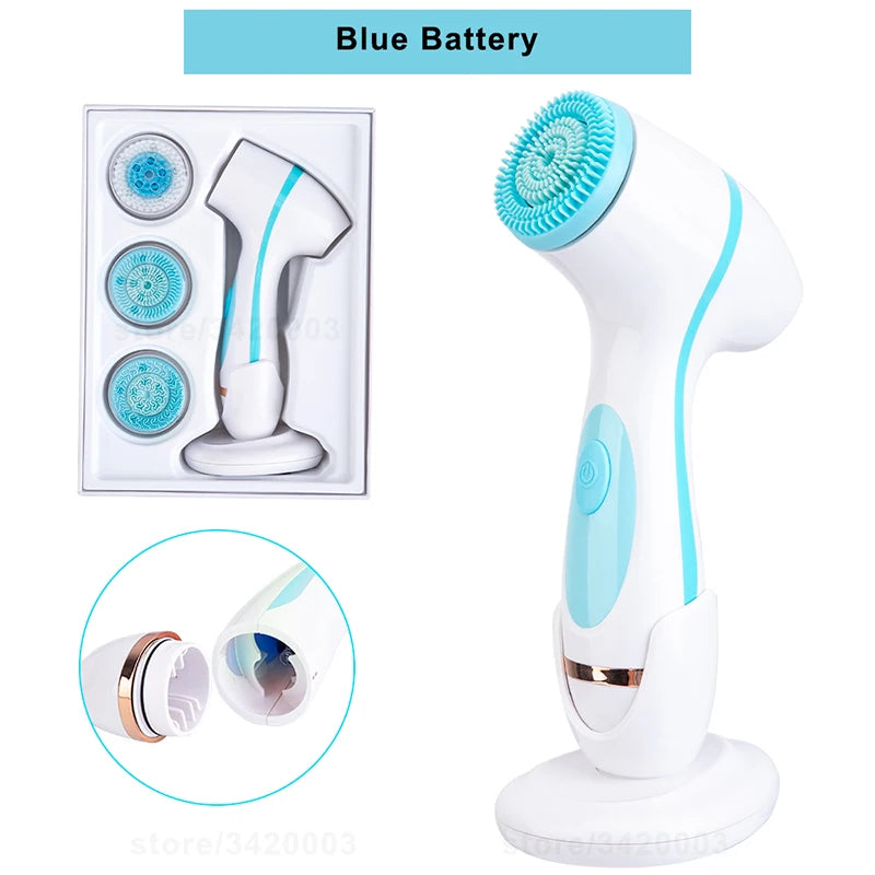 Brosse nettoyante sonique Le terrier du bien-être avec tête interchangeable pour un nettoyage doux de la peau