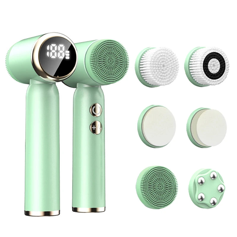 Brosse nettoyante sonique verte avec écran LED et accessoires interchangeables pour un soin du visage optimal