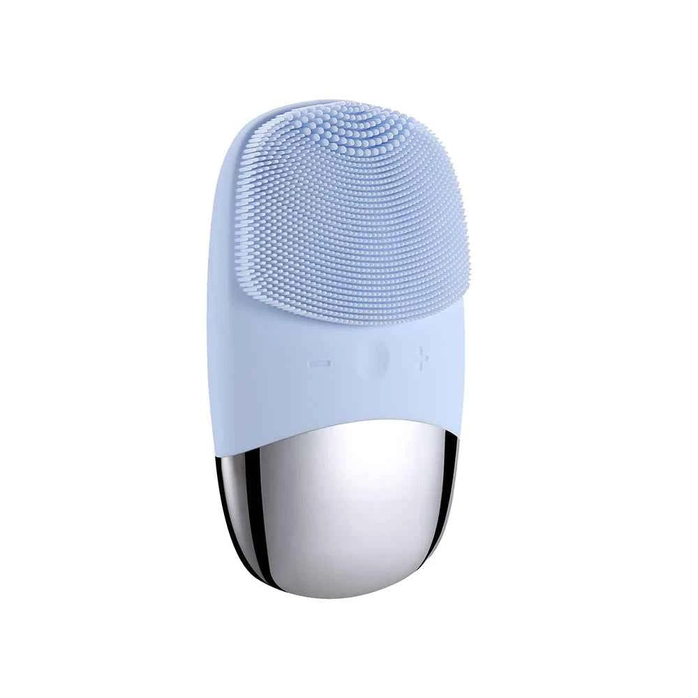 Brosse nettoyante sonique de couleur bleue avec poils doux pour un nettoyage en profondeur du visage