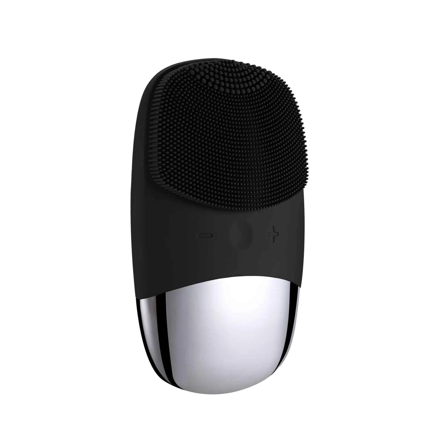 Brosse nettoyante sonique noire avec une surface en silicone pour un nettoyage doux du visage