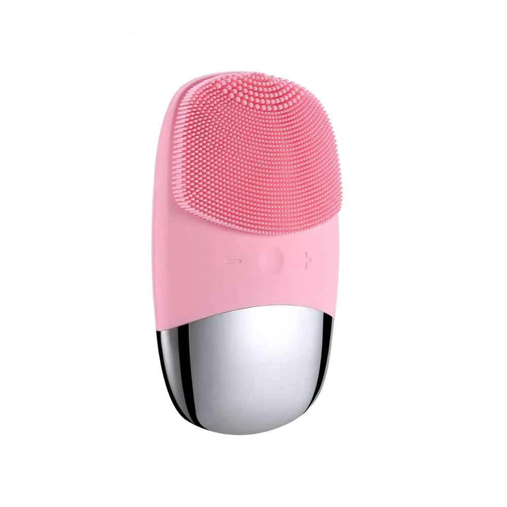 Brosse nettoyante sonique rose avec texture en silicone pour un nettoyage en profondeur du visage