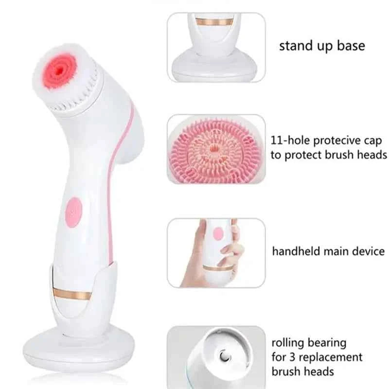 Brosse nettoyante ultrason avec capuchon protecteur et support pour un nettoyage efficace du visage