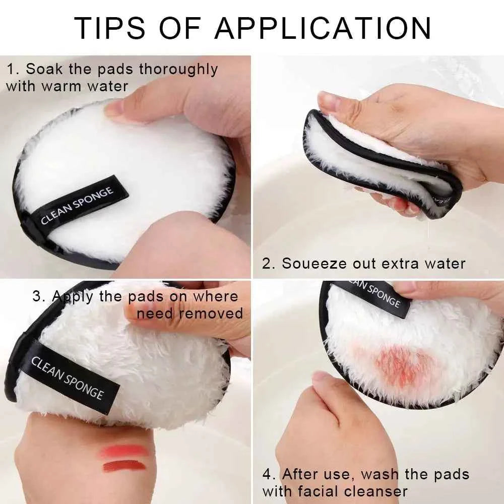 Instructions sur l'utilisation des disques démaquillants réutilisables pour un démaquillage efficace.
