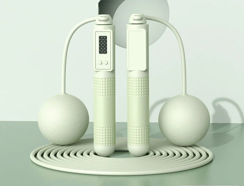 Corde à sauter connectée en blanc avec poignée ergonomique et affichage numérique pour suivre vos performances