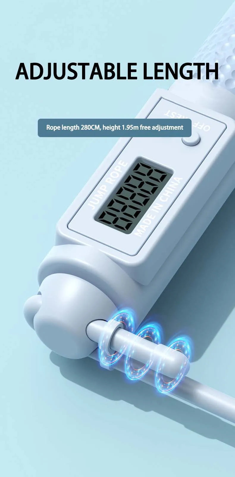 Corde à sauter connectée avec longueur réglable et écran numérique pour suivre les performances