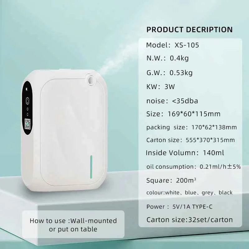Diffuseur d'huiles essentielles décoratif XS-105 en blanc, idéal pour un usage mural ou sur table