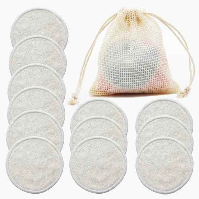Disques démaquillants réutilisables en coton avec un sac en filet pour le rangement pratique