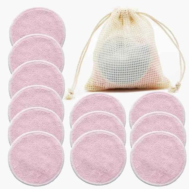 Ensemble de disques démaquillants réutilisables en rose avec sac de rangement en filet pour un usage écologique