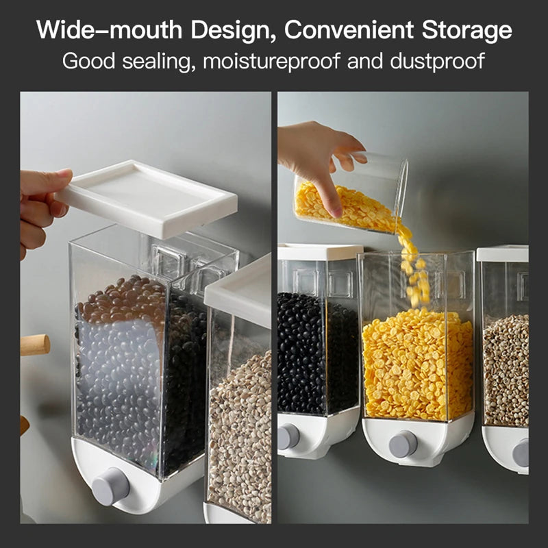 Distributeur alimentaire mural avec design à large bouche pour un stockage pratique et étanche