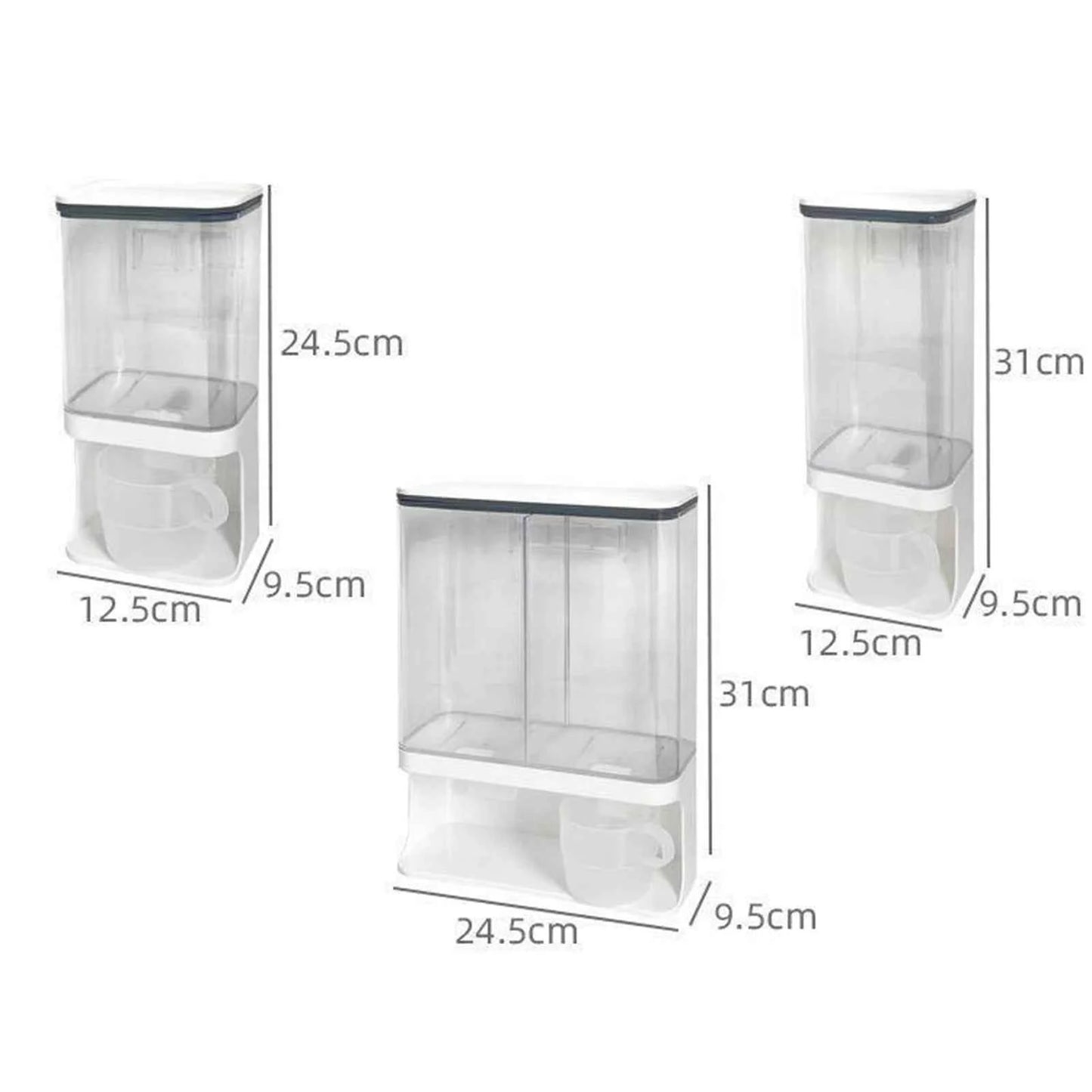 Distributeur de lessive en poudre transparent en trois tailles, pratique pour le rangement à domicile